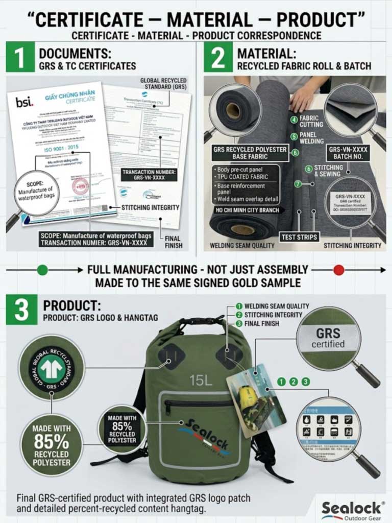 GRS Recycled IMPERVIUS Sacculi ad Sustainable Outdoor faces